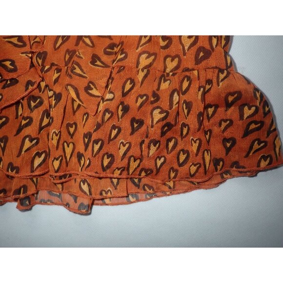 Urban Outfitters Women's Heart Print Ruffle Wrap Skirt M Orange - Picture 3 of 5